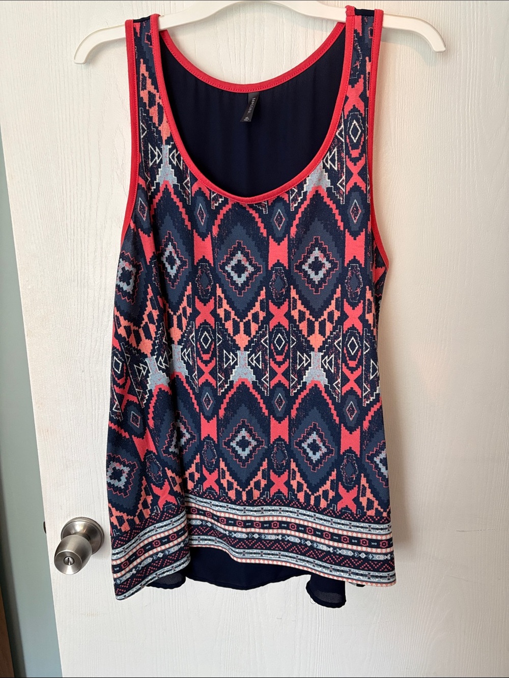 Massini Navy and Coral Aztec-Print Tank Top